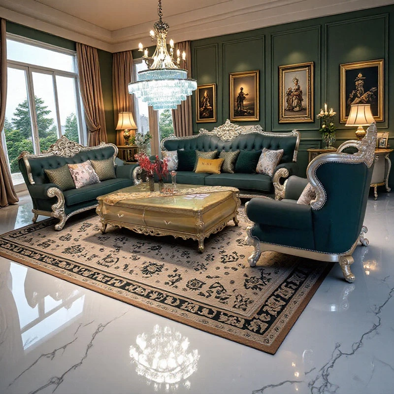 法式轻奢实木真皮沙发组合别墅客厅雕花高端欧式宫廷贴金箔色工艺