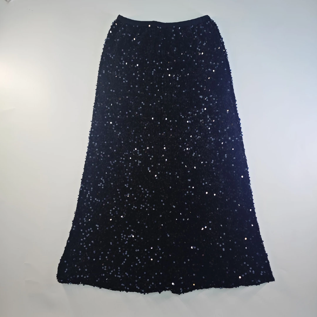 【X.Xuan 布灵】2025春轻奢时尚显瘦黑色百搭亮片裙