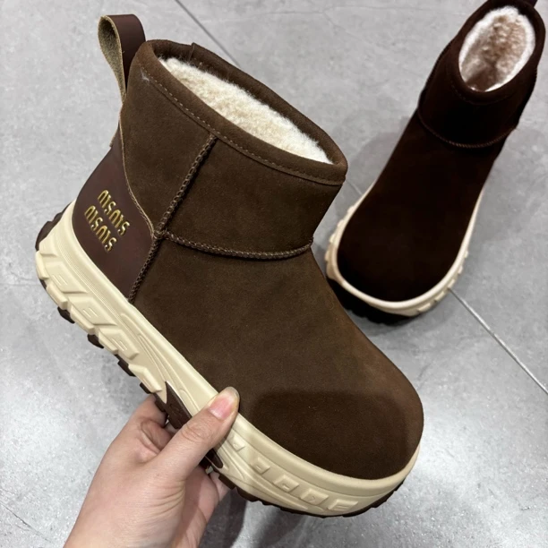 玛莎玛索MSMS87-707冬季时尚雪地靴纯色圆头中帮短筒