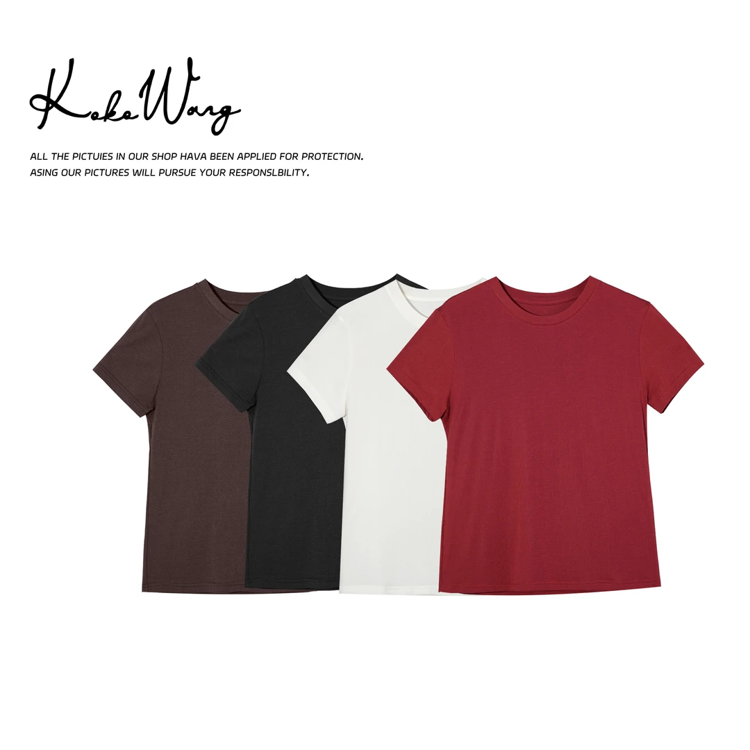 KOKOWANG 早春新款桑蚕丝莱赛尔混纺舒适百搭显瘦T恤483415B21T01