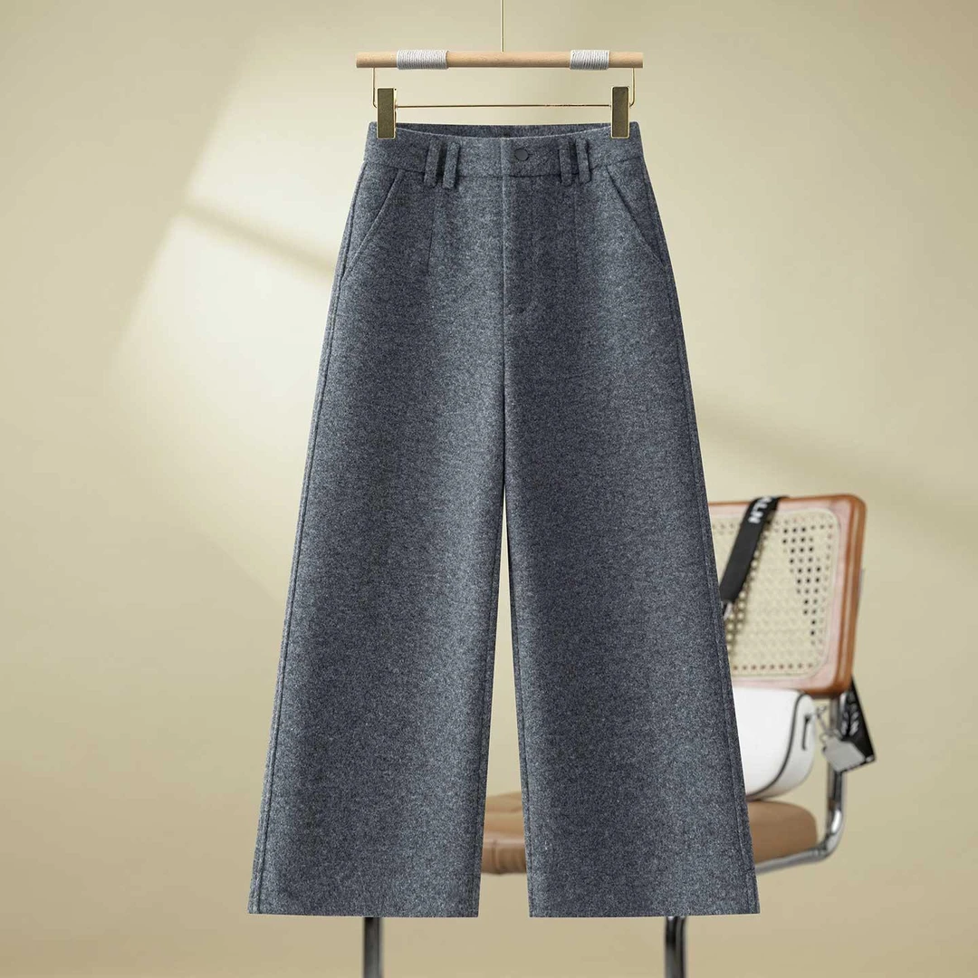 高端羊毛阔腿裤女2025春秋季新款高腰百搭气质宽松垂感八分休闲裤