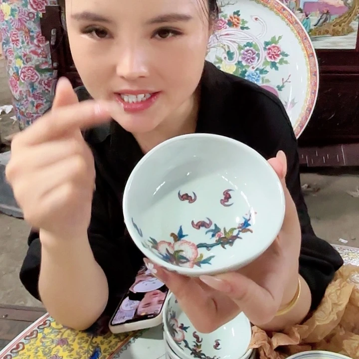 景德镇高温陶瓷九桃五福