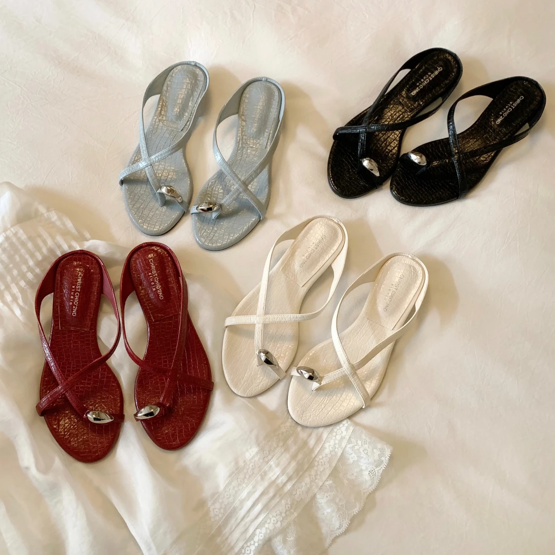 南风Chio2nd 凉鞋夏天时尚交叉夹趾鞋女外穿配裙子的鞋子半拖鞋