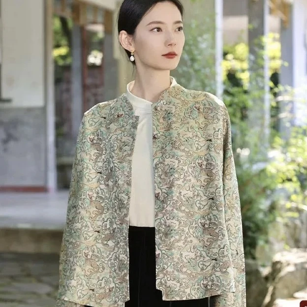【鸿雁】中式国风经典老钱牛首龙纹春款外套2025A807-七月