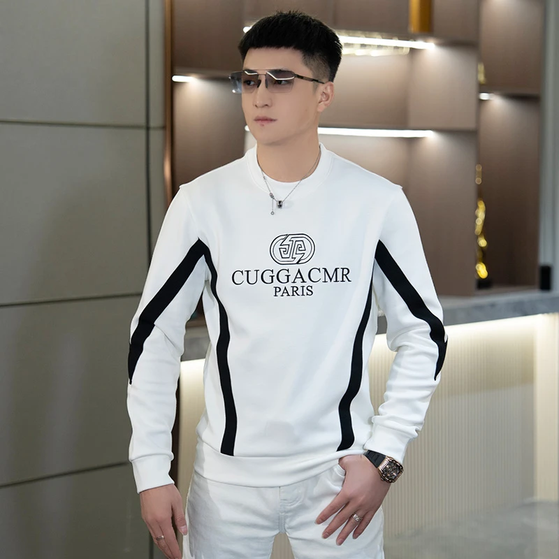 【I.TEX】 秋冬季时尚休闲撞色印花保暖卫衣男士套头拼接潮流打底衫