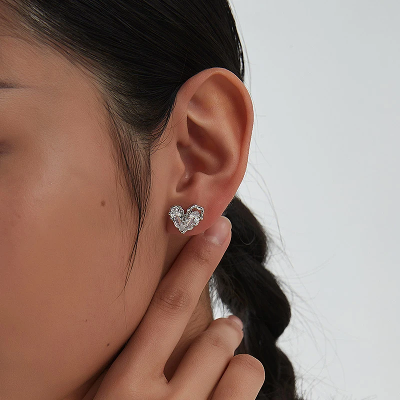 kitsh 黄铜耳饰 曲奇爱心锆石耳钉小众ins温柔高级气质基础耳环