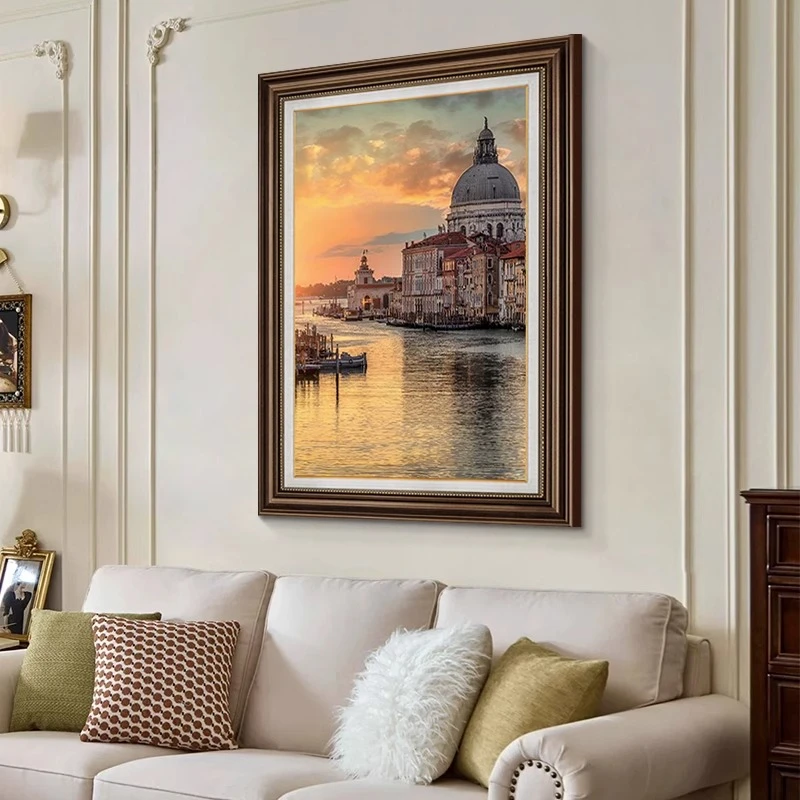 美式玄关挂画入户正对门装饰画复古走廊过道壁画欧式客厅手绘油画