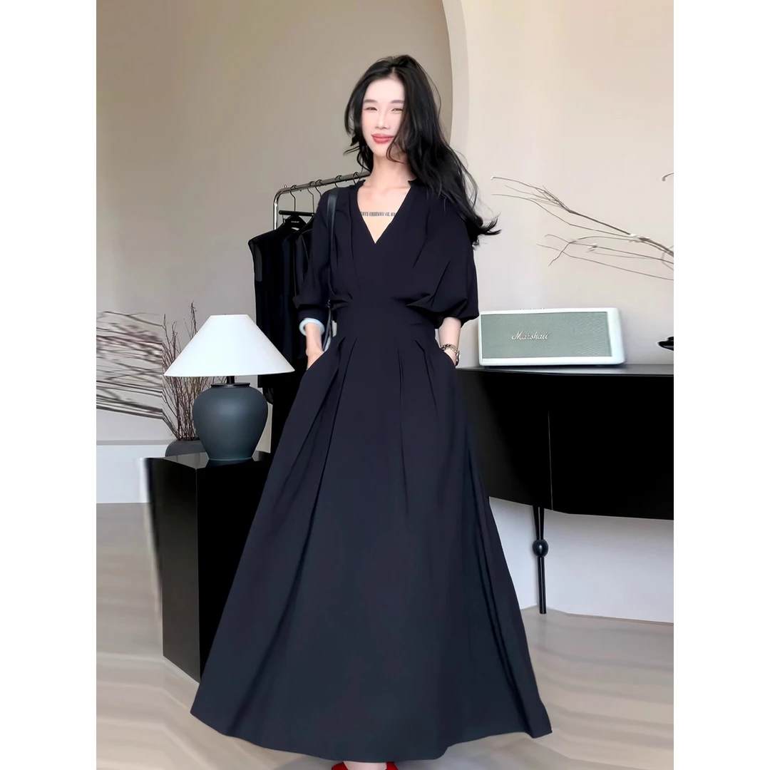 大码轻熟风法式气质连衣裙女2025秋季胖mm收腰显瘦裙子高级感长裙
