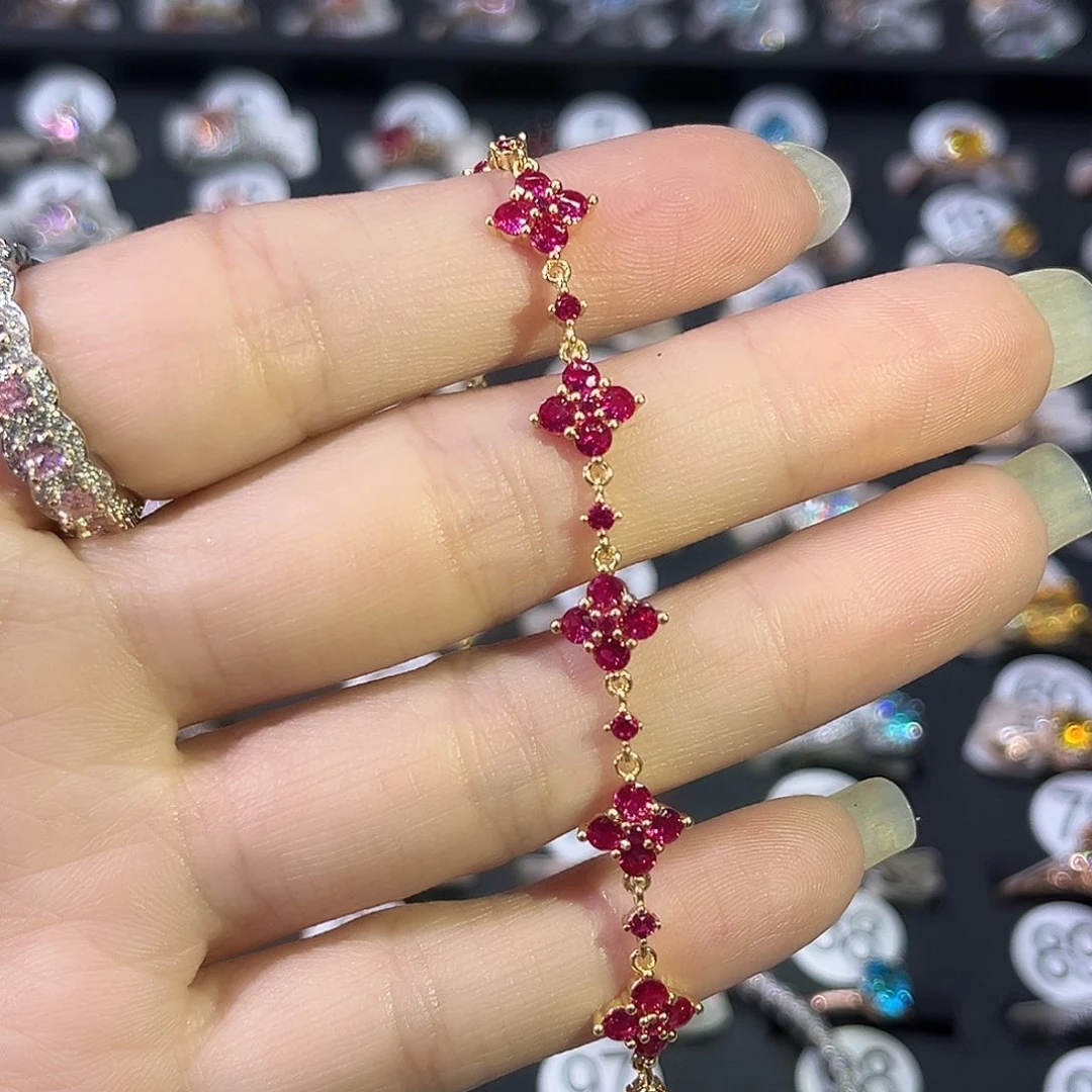 莫桑石非金属CL四叶草红宝手链