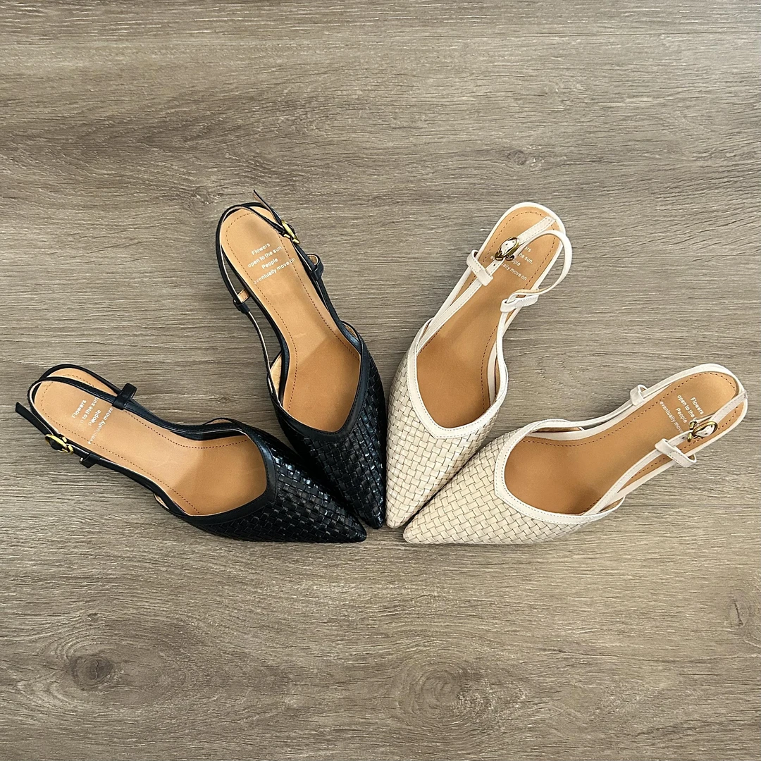 单设气质尖头后空半包头一字扣带夏季新款后绊带带高跟凉鞋