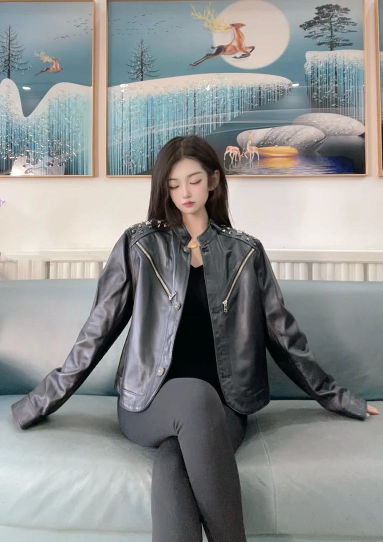 32102真皮绵羊皮显瘦女士网红款