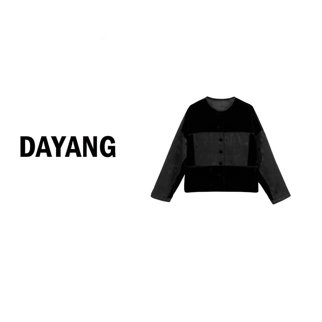 【DAYANG】黑桃A 经典黑色早秋拼接丝绒长袖外套