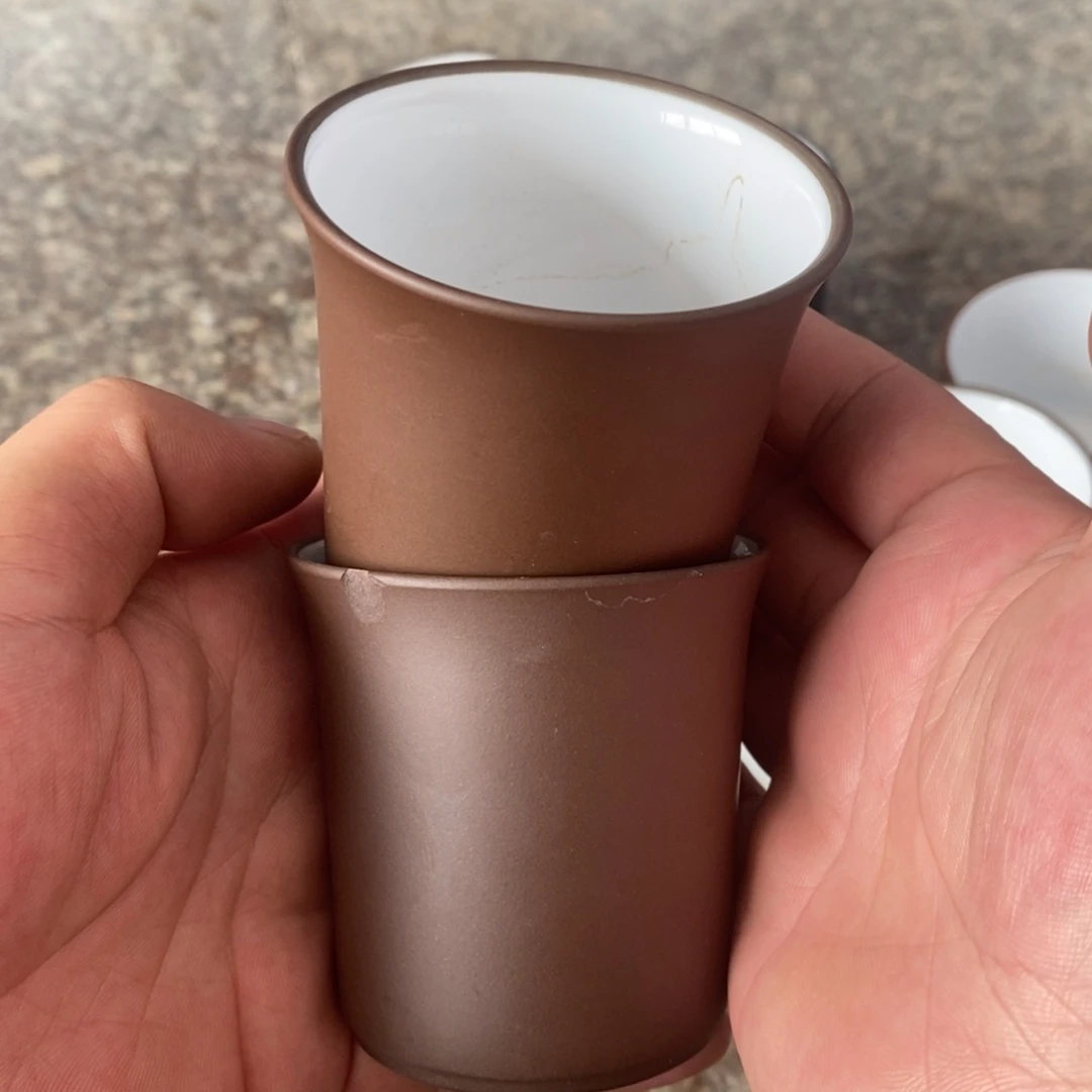 茶壶紫砂老紫泥竹节白釉杯120cc左右两个