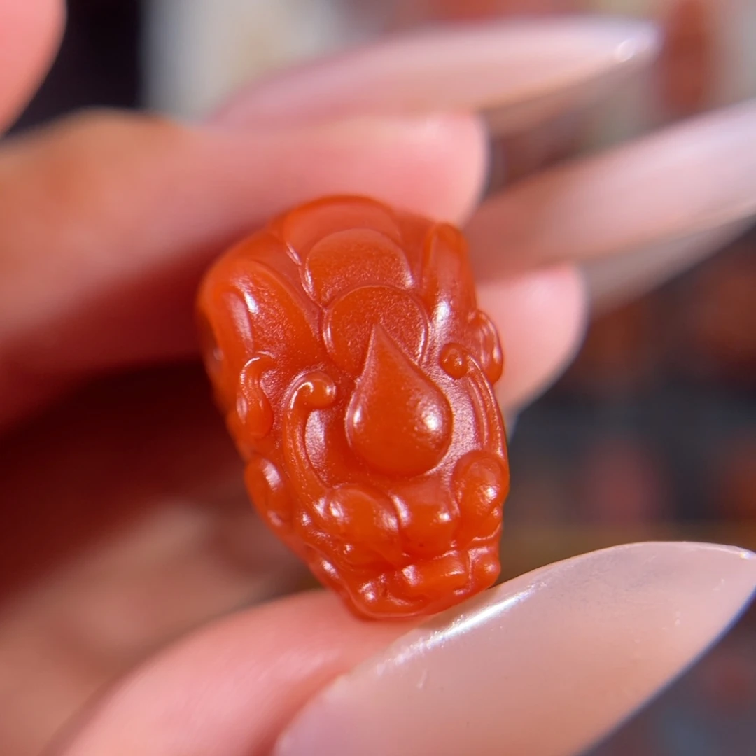 未镶嵌貔貅三通对孔12.8南红玛瑙