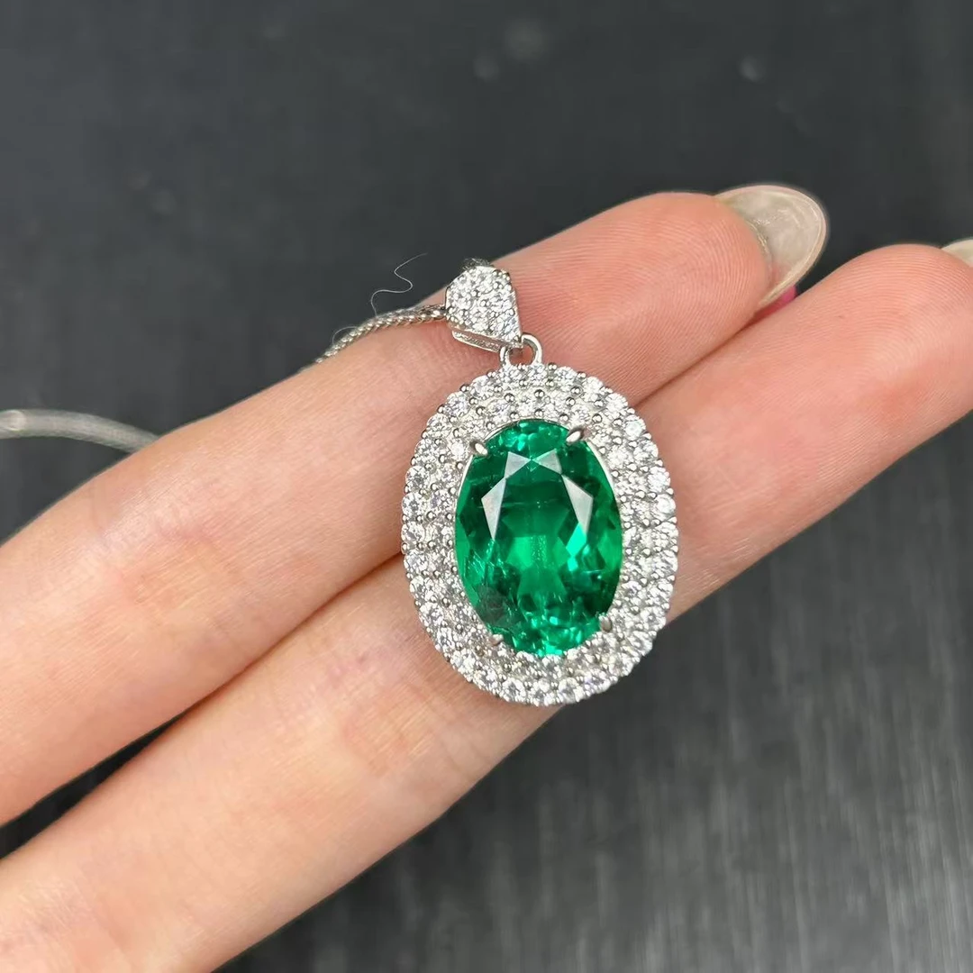 阿鲁沙-典藏木佐祖母绿-精工银镀18k金培育吊坠709