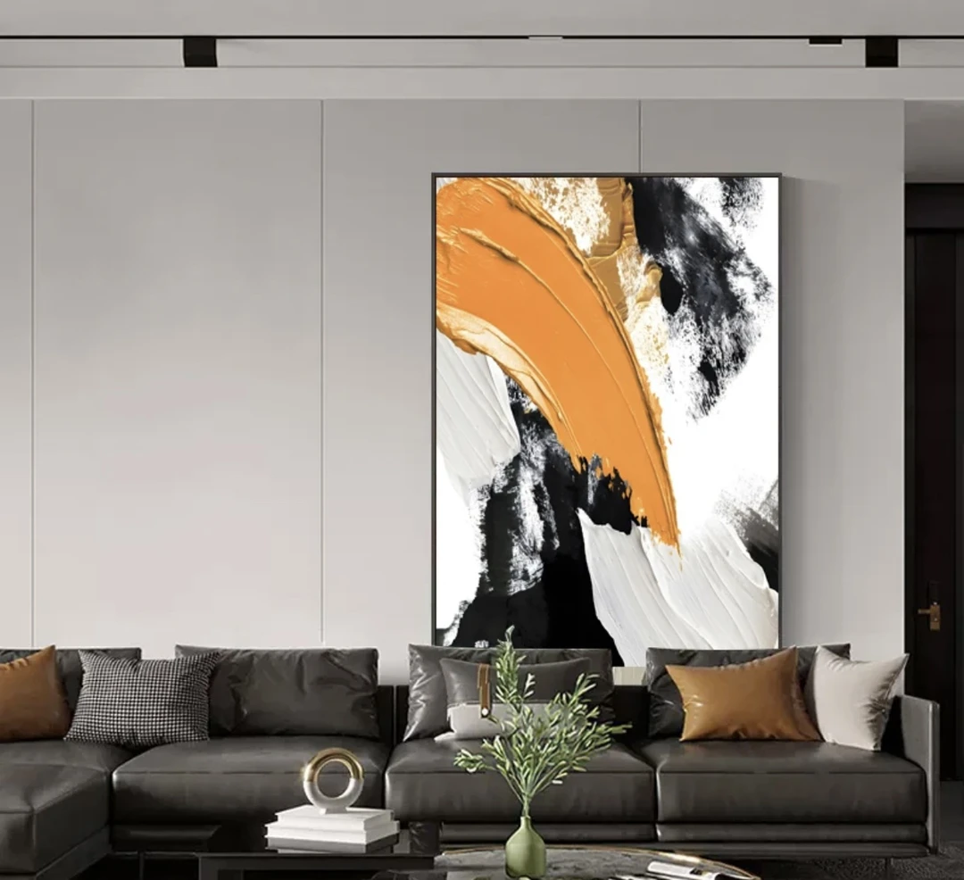 纯手绘油画【心想事橙】现代简约客厅沙发挂画抽象肌理画玄关装饰画