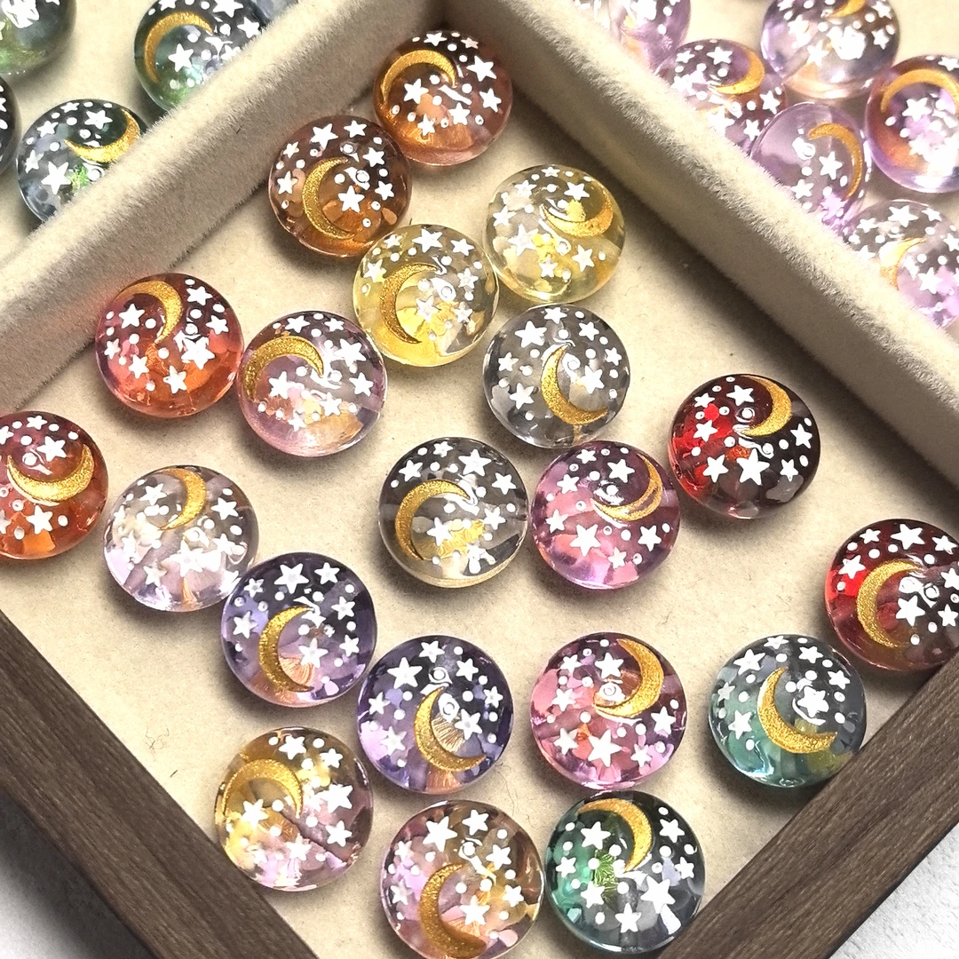 定制双色星月圆饼（两颗装）卡14mmDIY饰品配件串珠配件手机链配件