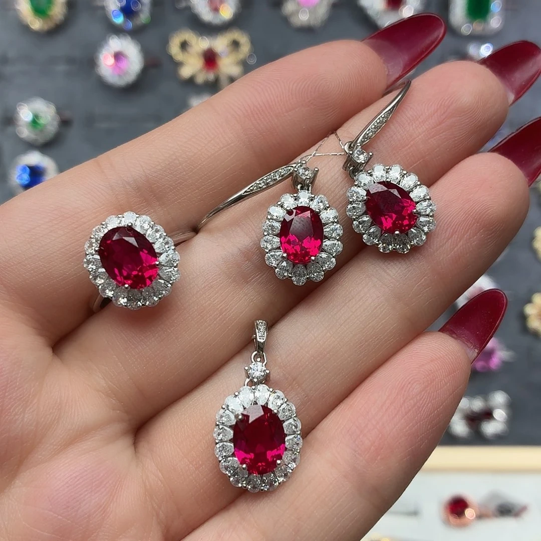 925银培育巴西卢比来色宝石套装041