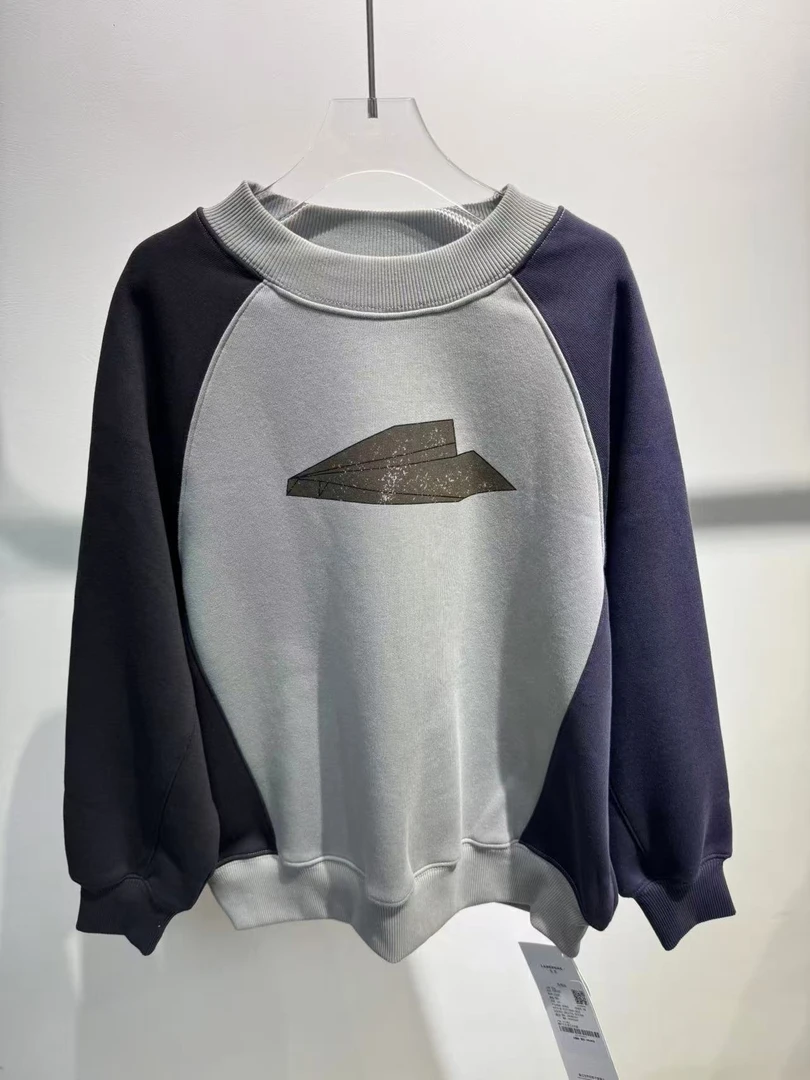 XTJ STUDIO童装 设计师款 LC中大童 纸飞机图案加绒卫衣 冬款新品