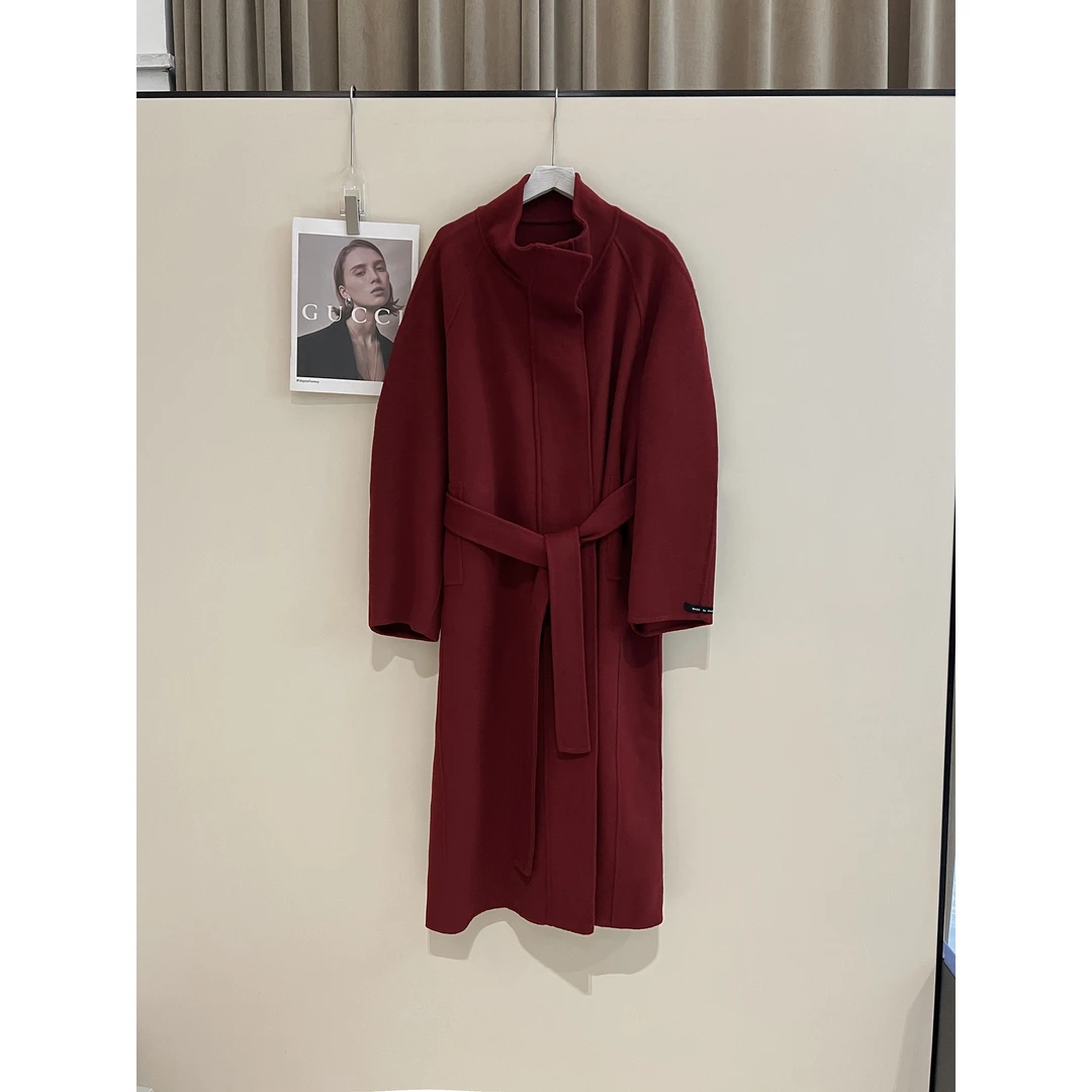 红色长款双面羊毛大衣WJ-12316