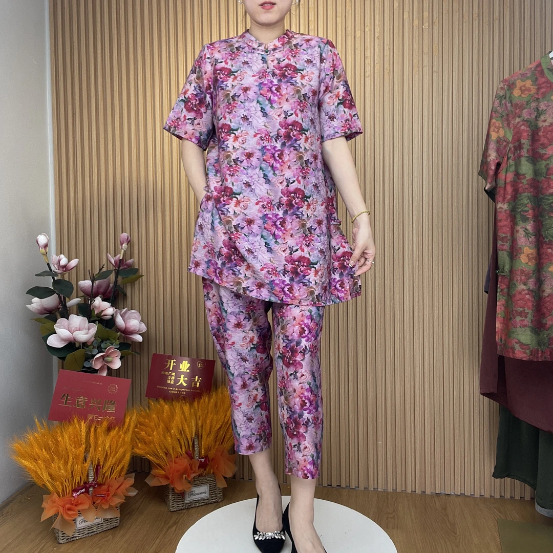 中国风民族风时尚套装女装圆领休闲中式气质妈妈套装