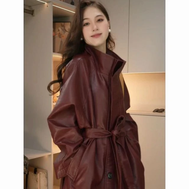 2025秋冬季新款皮衣女长款气质外套显瘦时尚复古洋气风衣大衣