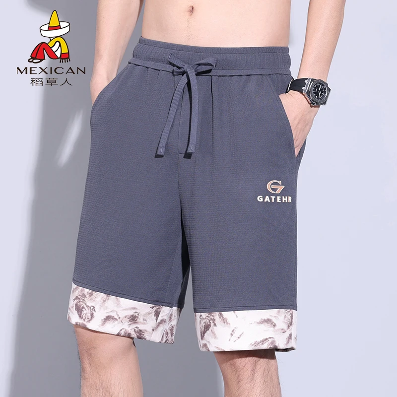 稻草人国风冰丝短裤夏季薄款男裤百搭宽松直筒休闲裤潮男裤子男款