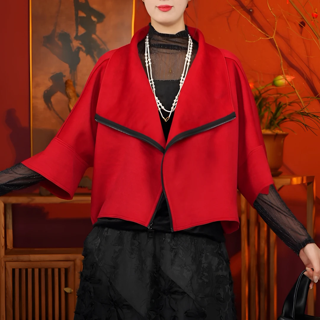 【大海轻奢】D23106新款新中式设计师款拉链款小短款风衣外披