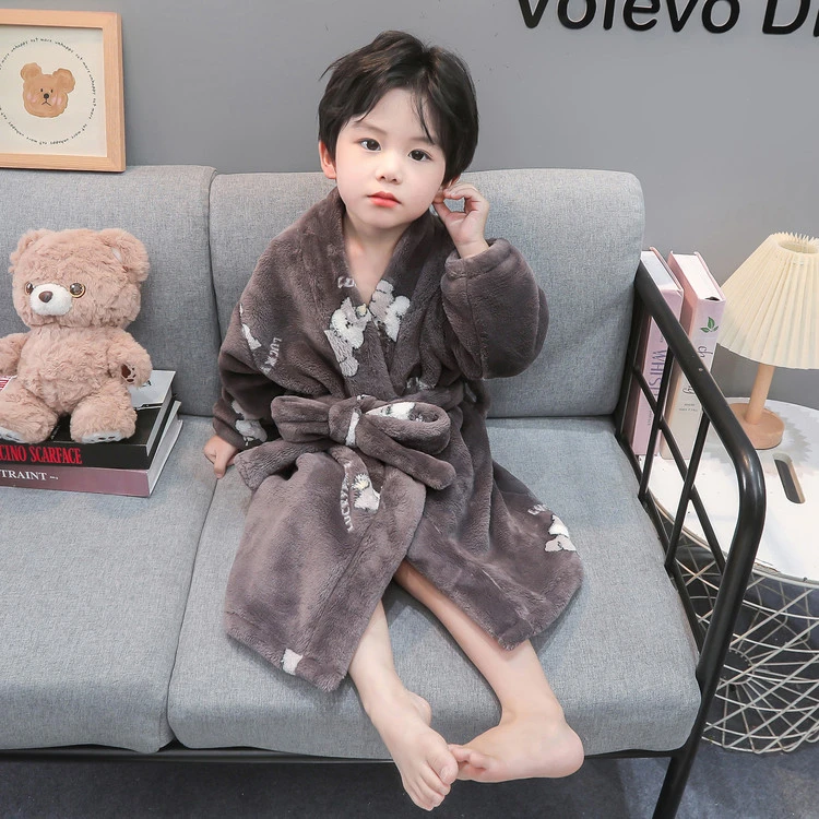 男童浴袍法兰绒可穿式秋冬儿童超软绑带浴巾宝宝洗澡吸水速干裹巾