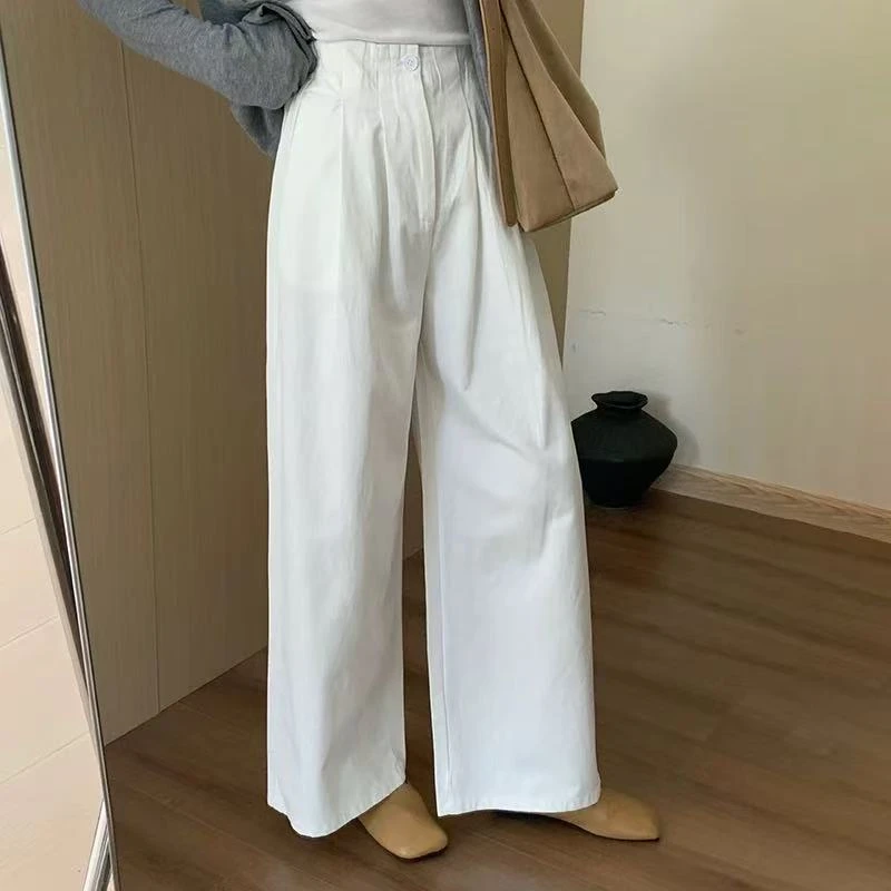 【纯棉】气质半松紧休闲裤2025春夏韩版百搭直筒显瘦阔腿休闲长裤女