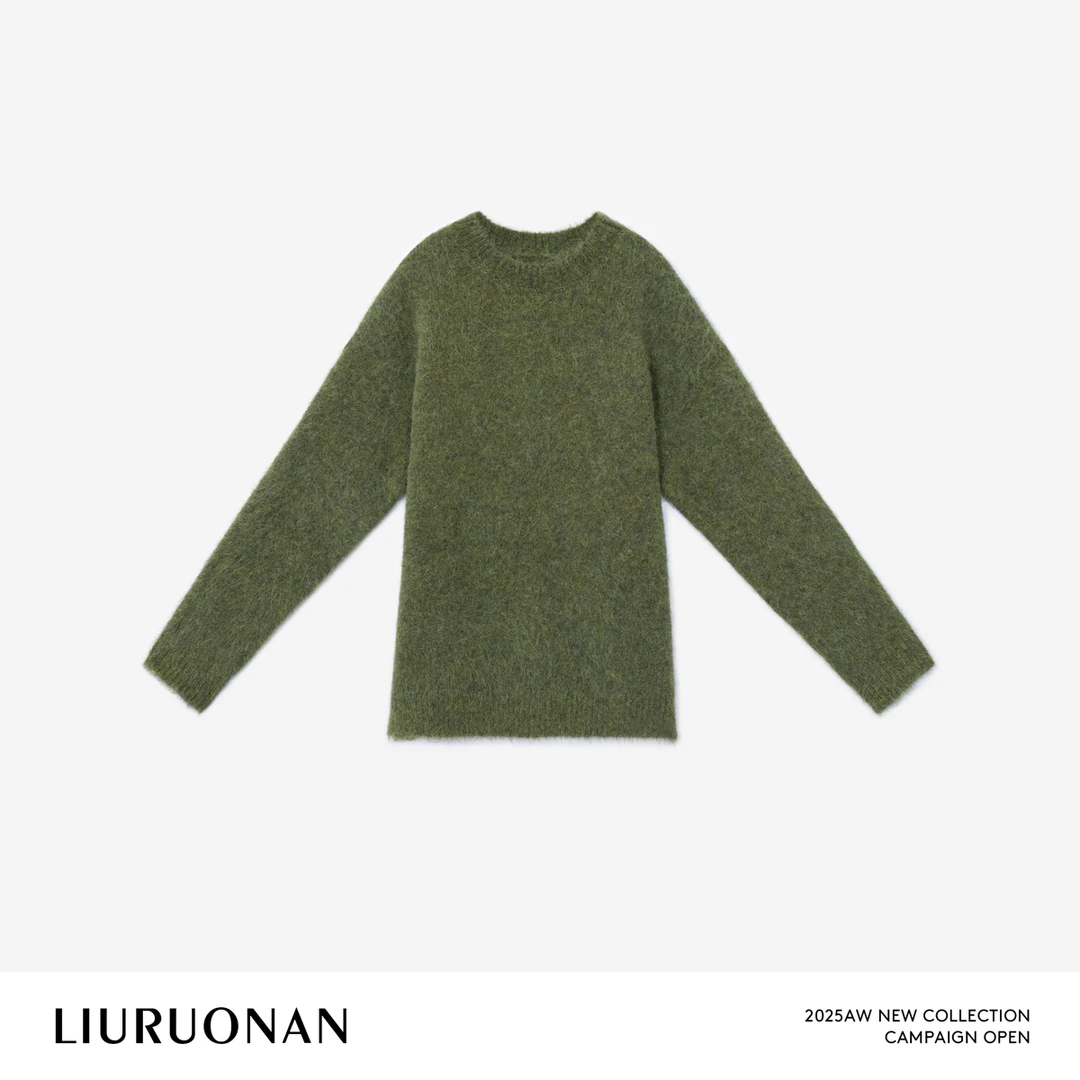 LIURUONAN 25WIN【绿藻毛衣】羊驼毛慵懒圆领保暖显白长袖针织衫女