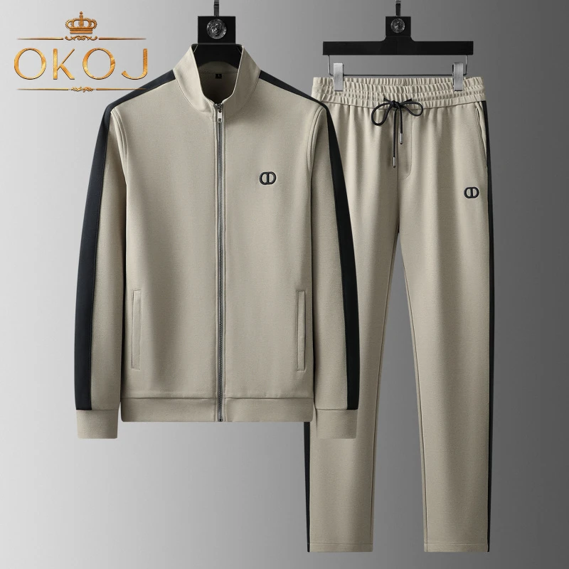 OKOJ运动套装男士时尚休闲立领透气亲肤秋季新款跑步运动服两件套