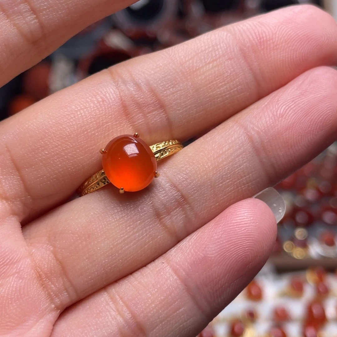 南红玛瑙银S925镶嵌冰红戒指