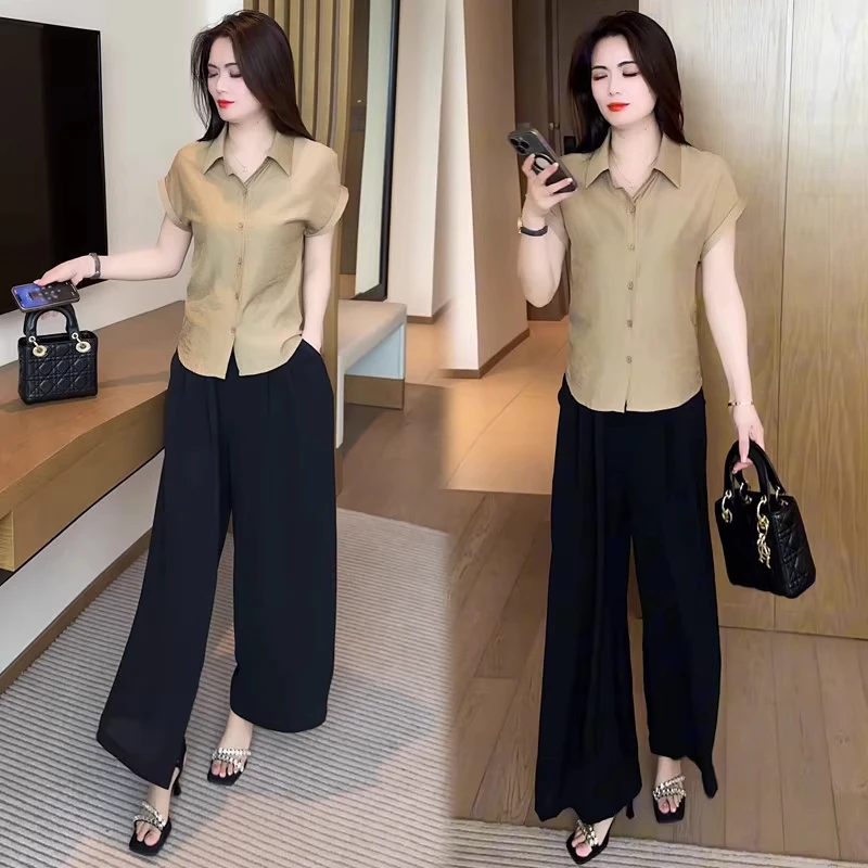 短袖衬衫套装女2025夏季新款时髦宽松显瘦小个子洋气质百搭两件套