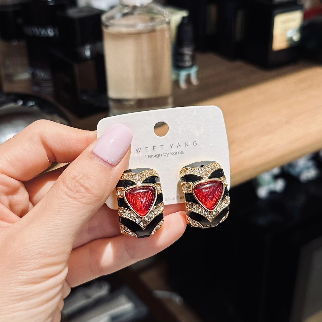 合金合成锆石耳饰 中古姐妹vintage耳夹款-zyy397