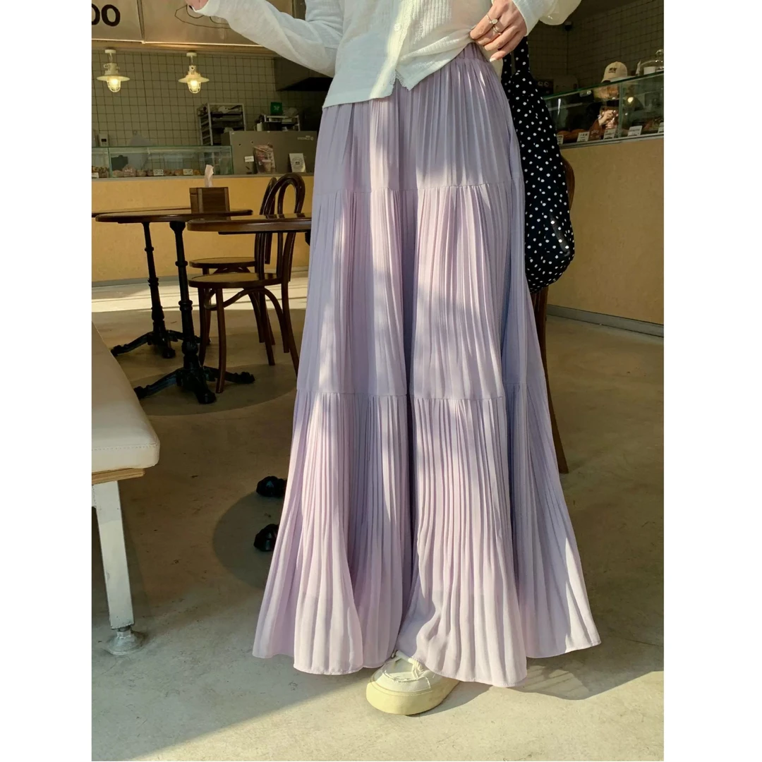 高腰百褶裙压褶半身裙2025春夏宽松大裙摆a子长裙