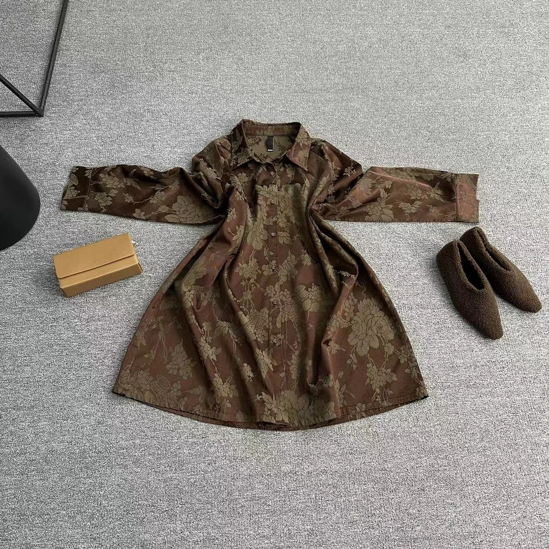 瑶睿安220斤2025春款醋酸绣花衬衫老钱风衬衣复古碎花1331