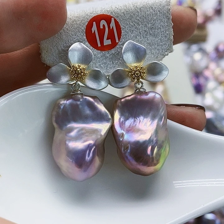 银S925镶嵌耳饰淡水珍珠