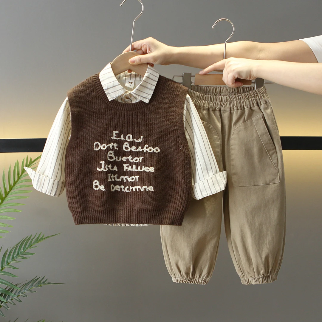 男童套装春秋季宝宝毛衣背心三件套2025年款衣服儿童服装潮酷痞帅