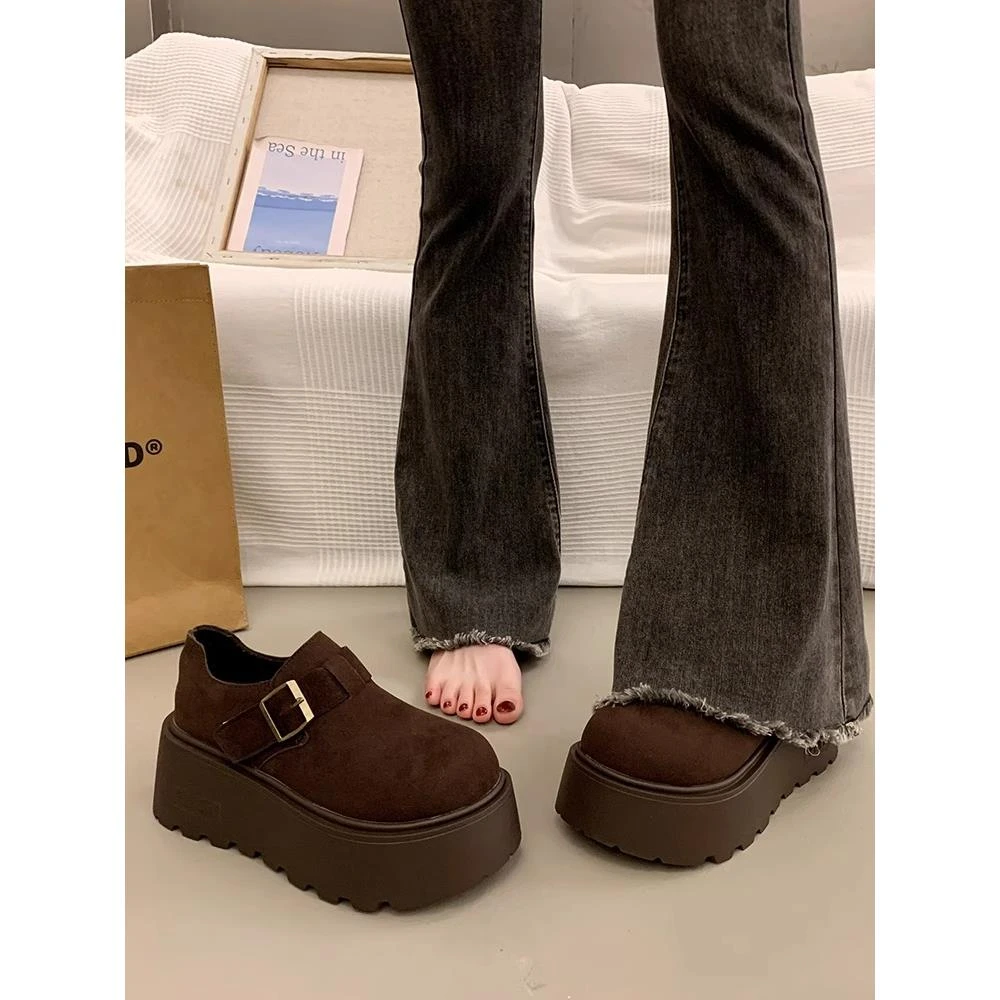 小个子增高厚底勃肯鞋女秋冬2025新款加绒大头丑萌百搭乐福鞋单鞋