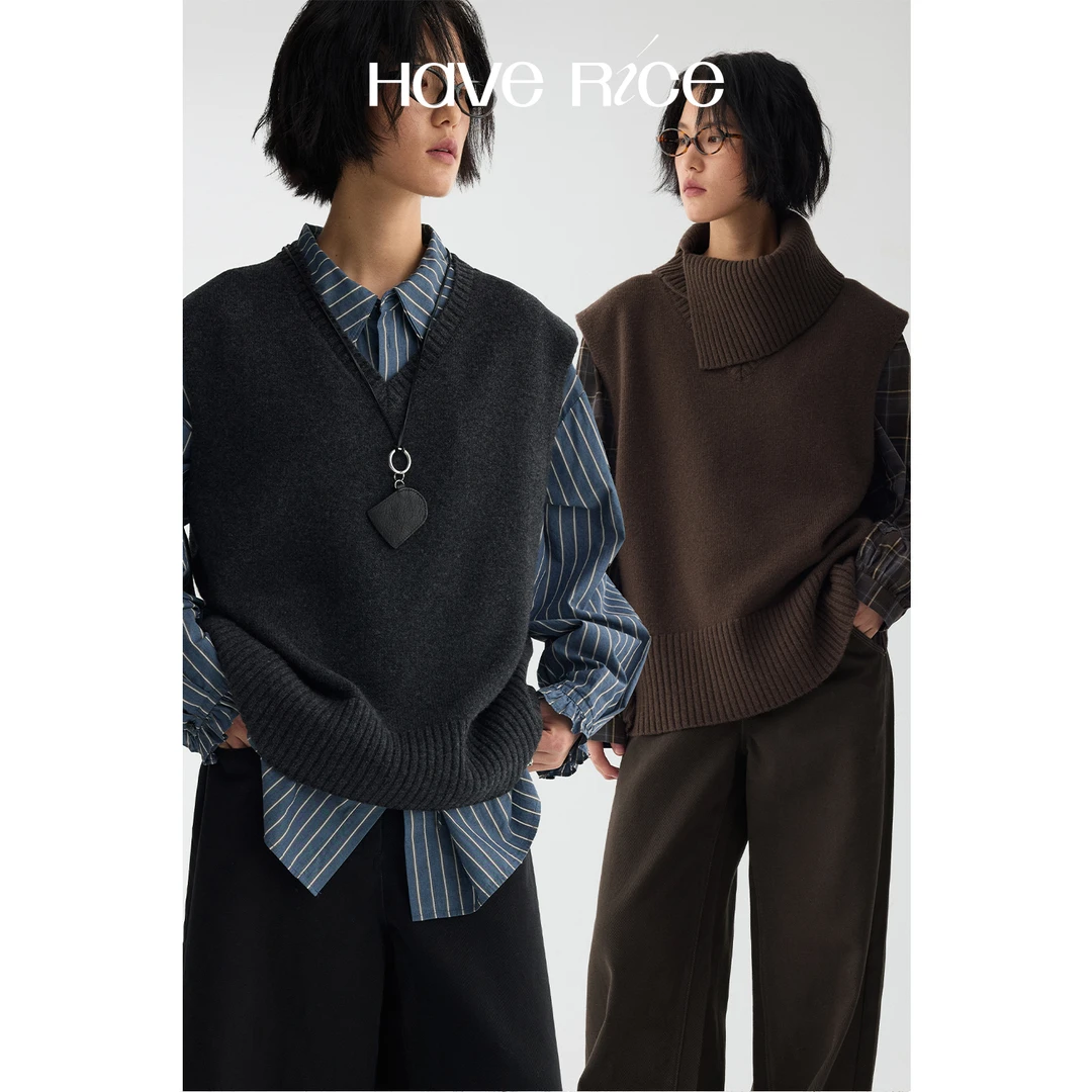 【可拆卸围脖马甲】宝藏叠叠马甲 全羊毛可拆卸围脖两穿V领针织背心