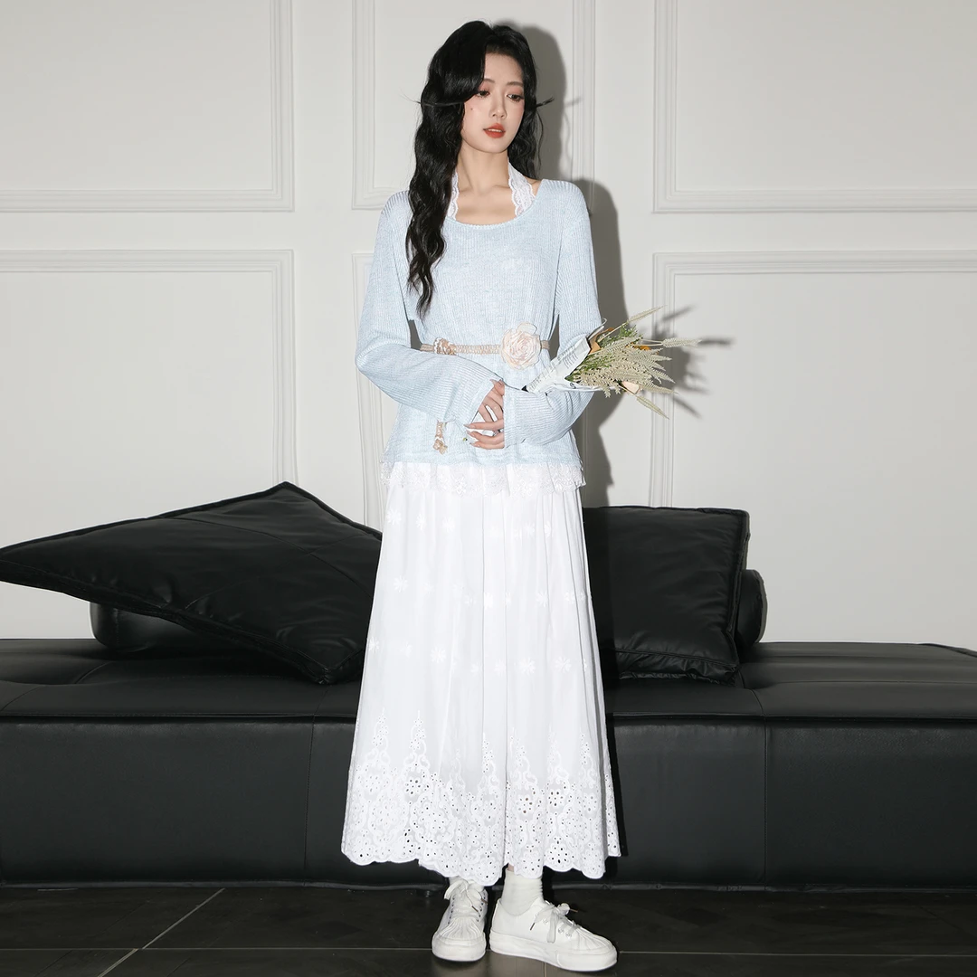 白色镂空刺绣半身裙女春秋2025春新款温柔风垂感显瘦a字伞裙长裙