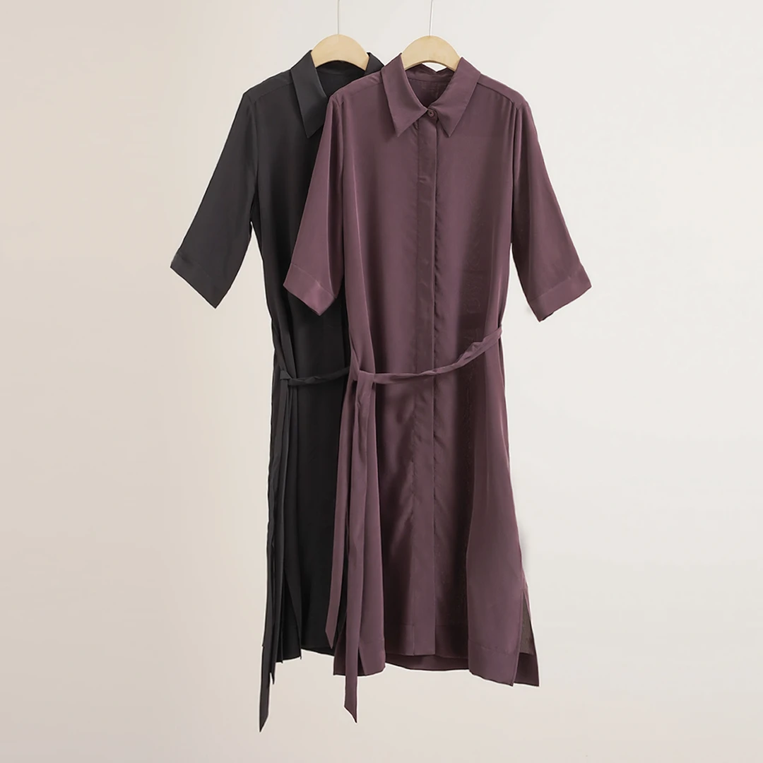 高段位优雅大气重磅6A100%桑蚕丝04双绉加厚加密砂洗连衣裙251050