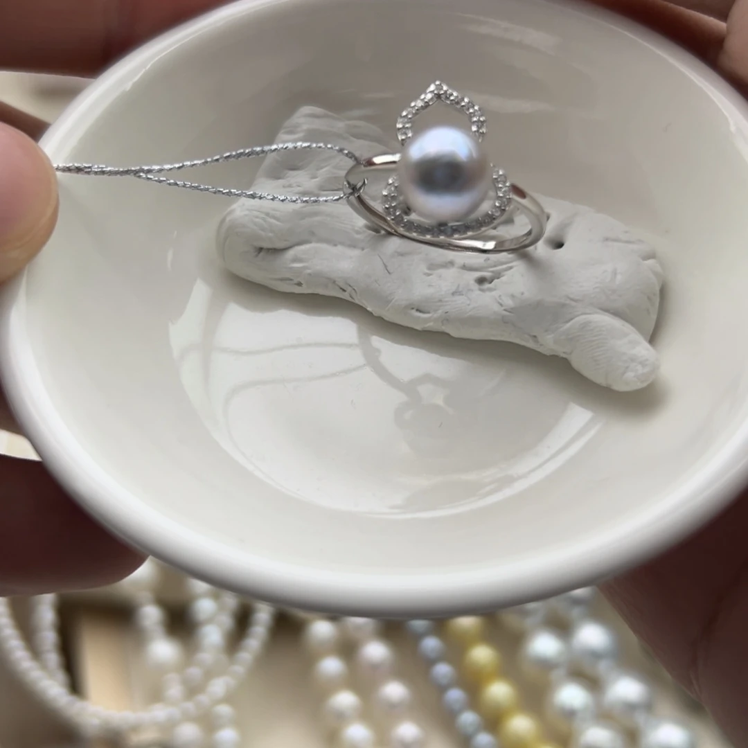 银S925镶嵌戒指海水珍珠8.1mm正圆海水真多麻戒指