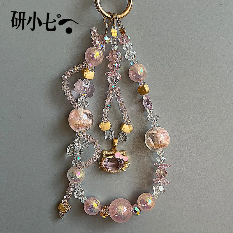 研小七粉色KT猫新款手机挂链夜光轻奢包挂高级感挂饰时尚挂绳D165