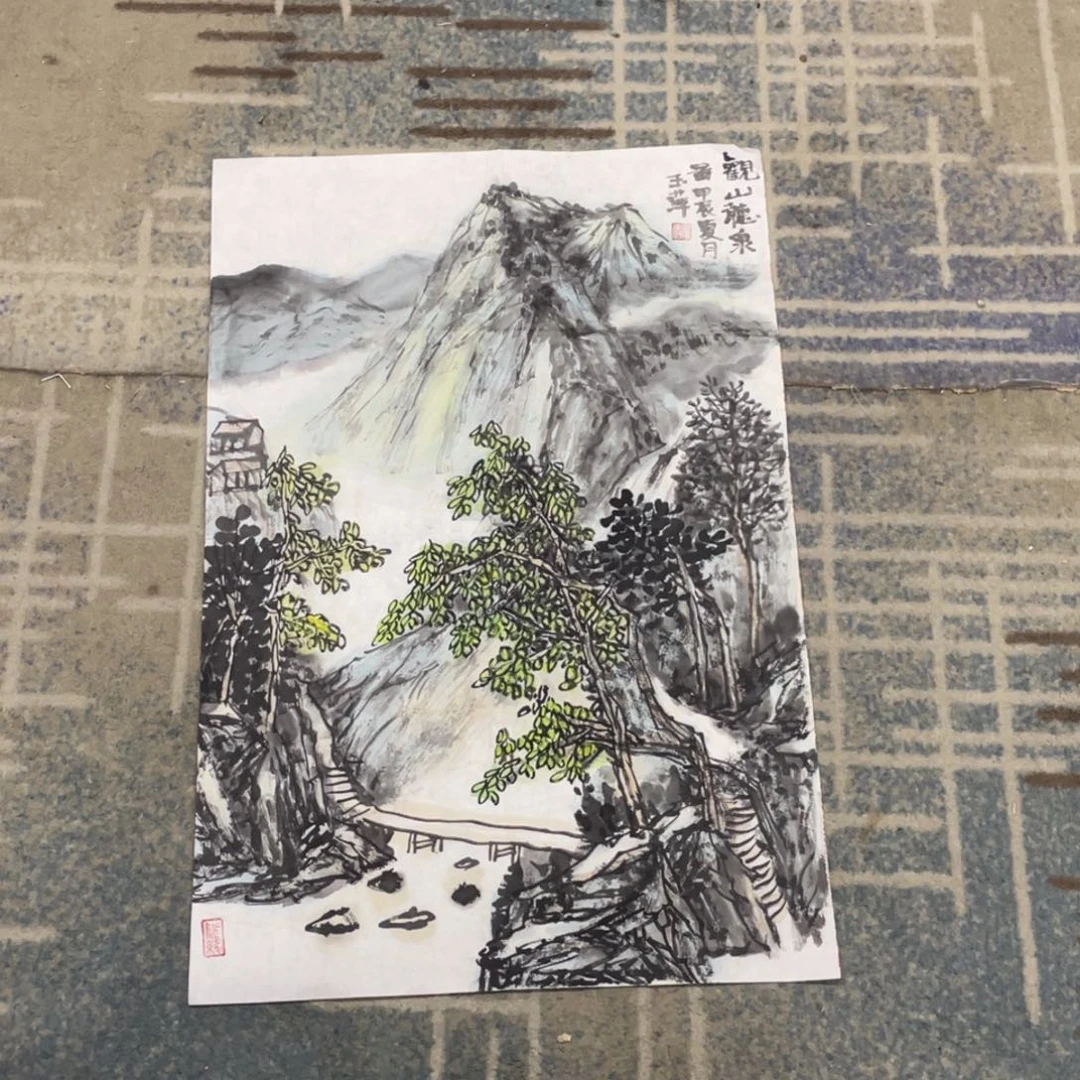 国画四尺三开作品山水1111