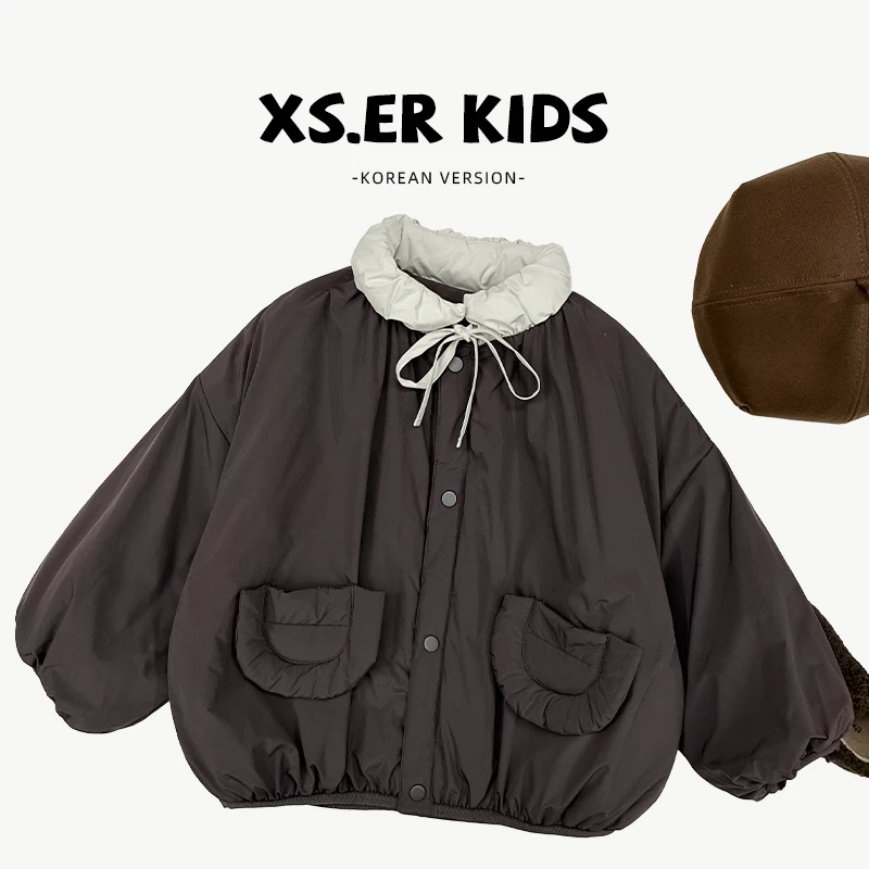 【小首尔】男童冬季简约韩版时尚撞色保暖加厚抽绳棉服外套HBB5990