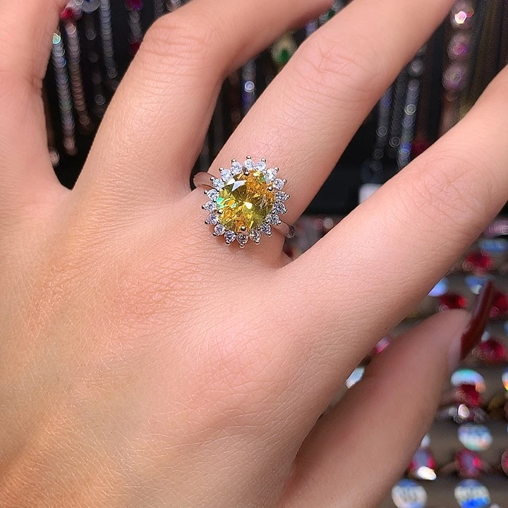 水晶戒指银S925镶嵌810黄水晶