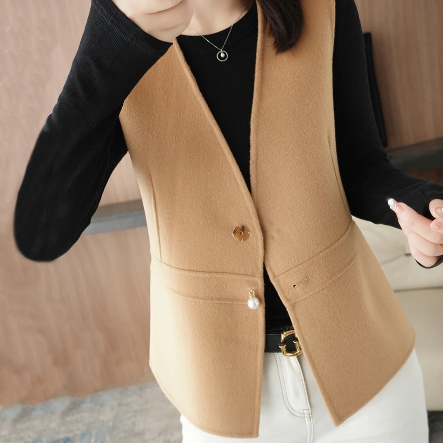 轻奢双面呢羊毛马甲女秋冬新款100%羊毛马夹修身显瘦呢子背心坎肩