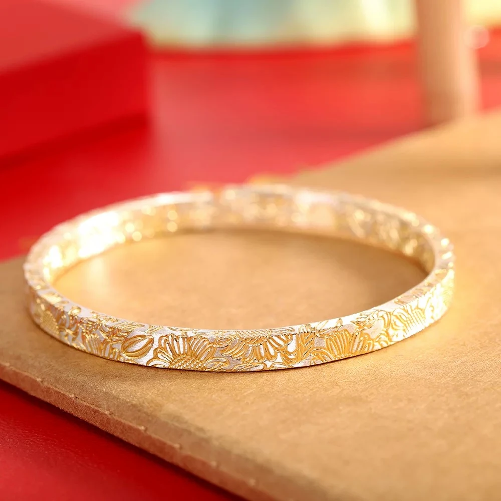 足银手镯 蓝宫调 S999足银向日葵手镯  一年奉E38